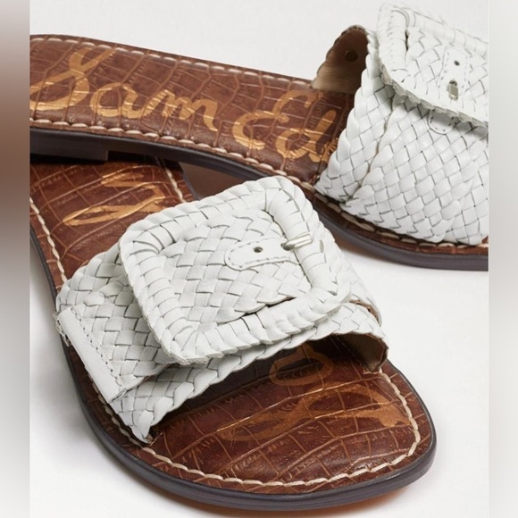 Nib Sam Edelman Gabriela Bright White Woven Nappa Leather Slide Sandal - Picture 2 of 12